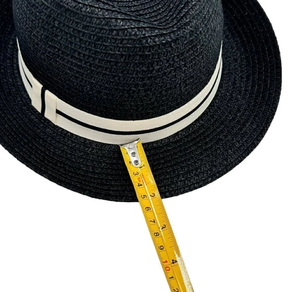 NWT Magid Hats Fedora Hat Black Straw White Ribbon Panama